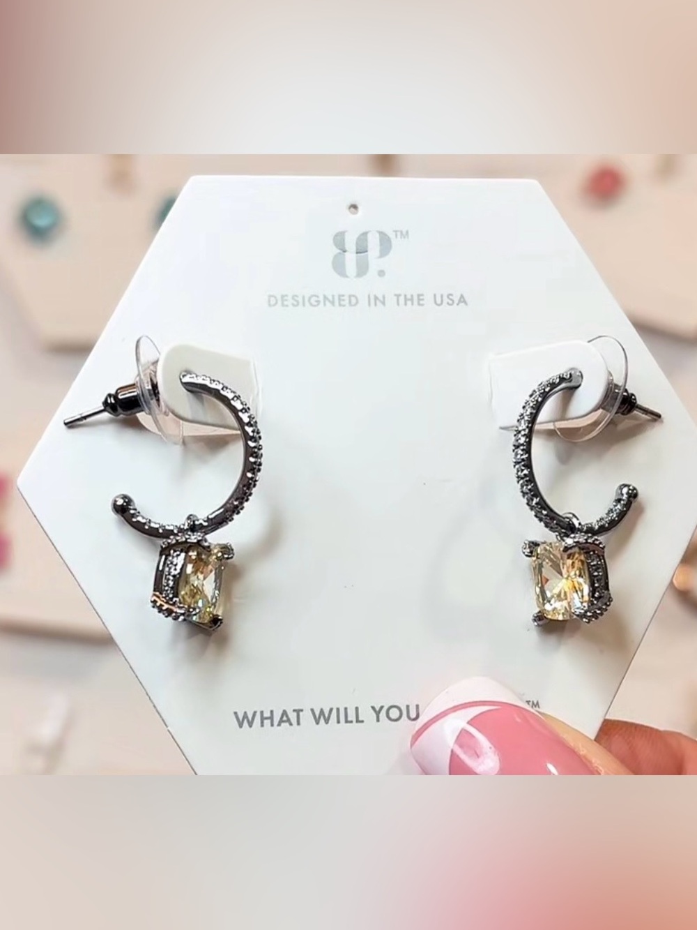 Bomb Party hematite Hoop Earrings with lemon Stone